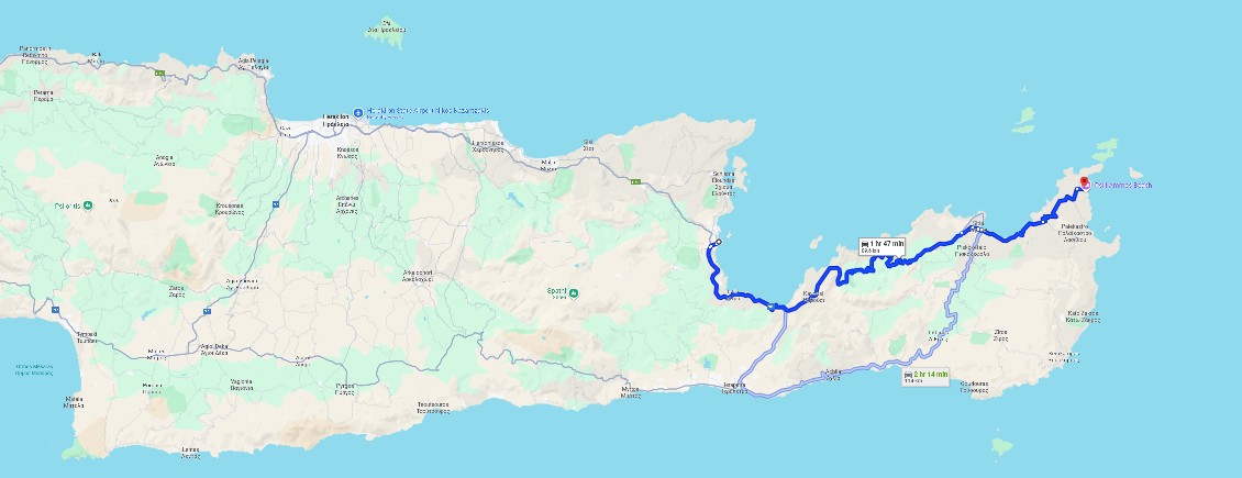 Route from Agios Nikolaos to Vai Beach